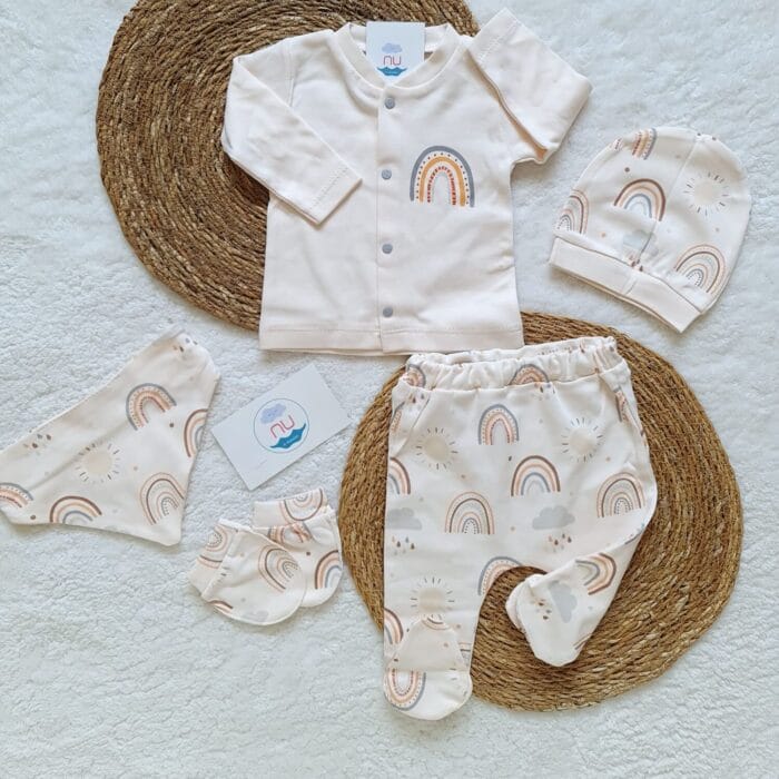 Gökkuşağı Desenli Hastane Çıkış Seti - Görsel 1